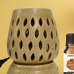 PEEPALCOMM 2Pcs Brown Printed Ceramic Long Electrical Diffuser With Sandalwood Aroma Oils-42