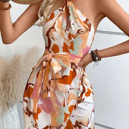 Outzidr Floral Print Fit & Flare Midi Dress-image-39