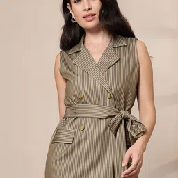 SASSAFRAS worklyf Vertical Striped Double Breasted Front Tie Up Formal Blazer-image-8