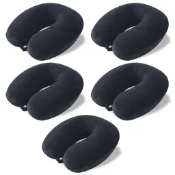 Kuber Industries Black 5 Pieces U-Shaped Memory Foam Filled Cotton Travel Pillows-32