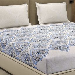 Monte Carlo Blue & White Printed Cotton 210 TC Queen Bedsheet Set 2.24 m x 2.54 m-picture-28