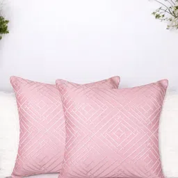 Vendola Pink & White Set of 2 Geometric Square Cushion Covers-0
