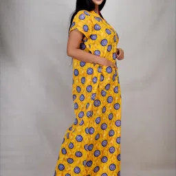 CLYMAA Yellow Pure Cotton Maxi Printed Nightdress-image-70