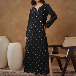 Shae by SASSAFRAS Women Embroidered Georgette Side Slits A-Line Maxi Dress-picture-4