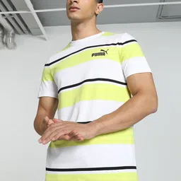Puma Men Ess Striped Cotton Slim Fit Tee Brand Logo Printed Tshirts-image-10