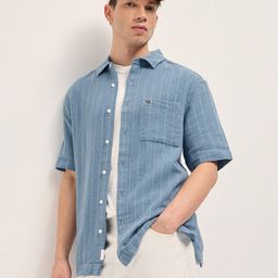 THE BEAR HOUSE Men Relaxed Fit Vertical Striped Spread Collar Pure Cotton Casual Shirt-picture-44