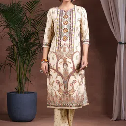 Libas Paisley Printed Keyhole Neck Straight Kurta With Trousers-image-20