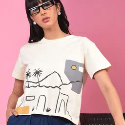 Crimsoune Club Women Printed Extended Sleeves Pockets Slim Fit T-shirt-image-44
