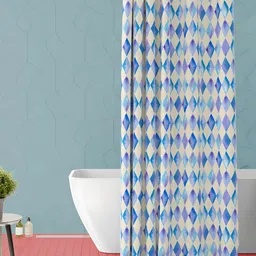 ArtzFolio Blue and Off-White Geometric Printed Waterproof Shower Curtain-image-82