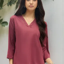 Anouk Rustic V-Neck Crepe Top-image-4