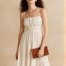 Mast & Harbour Women Shoulder Straps Tiered Crepe Fit & Flare Dress-picture-37