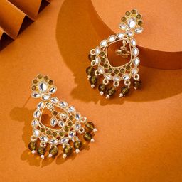 Yellow Chimes Gold-Plated Contemporary Kundan Chandbalis Earrings Golden Danglers-31