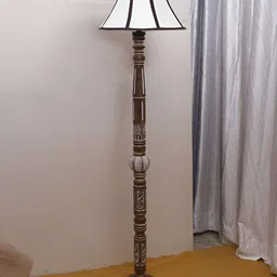 Devansh Off White & Brown Conical Open Snake Wooden Floor Lamp-20