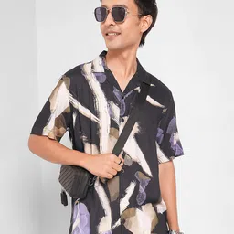 People Men Abstract Printed Cuban Collar Casual Shirt-image-31