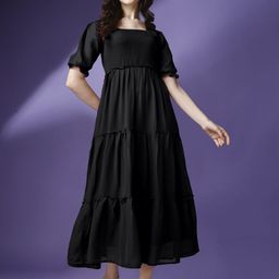 Krunal Raiyani Tiered Georgette Fit & Flare Midi Dress-picture-31