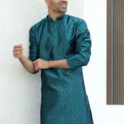 KRAFT INDIA Woven Design Mandarin Collar Thread Work Straight Kurta-49