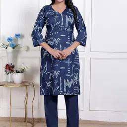 Doriyaan Women Abstract Printed Cotton Kurta with Trousers-picture-9