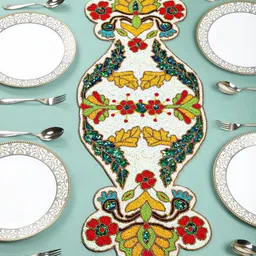 YWULY White & Yellow Embroidered Beaded Dining TableRunner-image-76