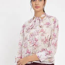 Madame Floral Print Tie-Up Neck Top-image-4