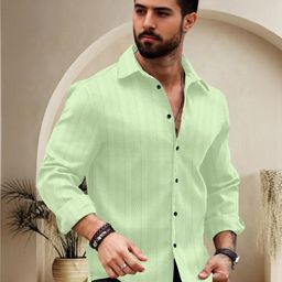 Metronaut Men Slim Fit Textured Spread Collar Cotton Casual Shirt-image-28