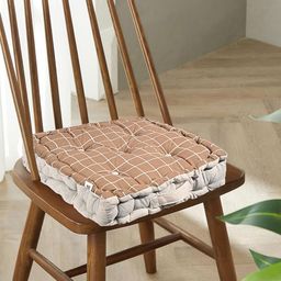 Kuber Industries Brown & Maroon 6 Pieces Checked Cotton Chair Pads-96