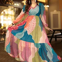 Moda Rapido Printed Puff Sleeves Fit & Flare Dress-picture-7