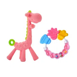 Kritiu Set Of 2 Giraffe Shape & Rattle Handle Teethers - Pink-35