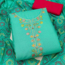 SAINOOR Embroidered Pure Cotton Semi-Stitched Dress Material-image-90