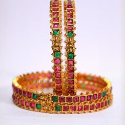 Luxury Gold Plated Goddess Laxmi Design Pure Brass Bangles 2374-1687 Stylish Traditional Bangle-image-53