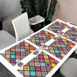 REVEXO 6Pc Blue & Yellow Printed Rectangle Costers & Table Placemats-14