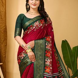 Anouk Rustic Kalamkari Zari Silk Blend Sungudi Saree-36