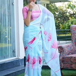 Sitanjali Floral Satin Ready to Wear Bagh Saree-image-63