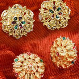 DIVASTRI Set Of 2 Gold Plated Stone Studded Circular Studs-12