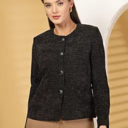 Juelle Single-Breasted Round Neck Long Seleeves Short Coat-picture-15