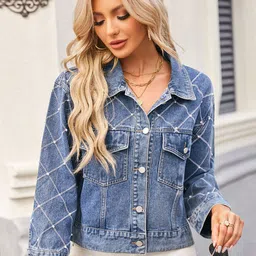 StyleCast Women Checked Denim Jacket with Patchwork-image-82