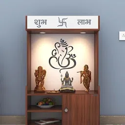 ANIKAA White Engineered Wooden LED Light Lord Ganesh Home Temple-image-83