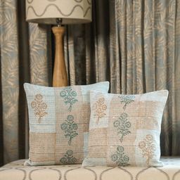 SANSKRUTIHOMES Green & Brown 2 Pieces Floral Square Cushion Covers-13