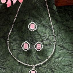 ZENEME Silver-Plated AD Stone-Studded Jewellery Set-image-100