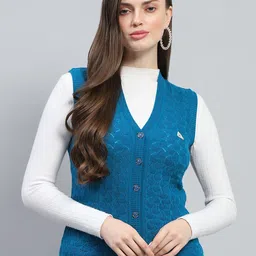 Monte Carlo Women Sleeveless Cable Knit Woollen Cardigan-picture-35