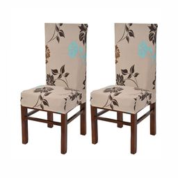 Yellow Weaves Set Of 2 Beige & Brown Printed Chair Covers-19