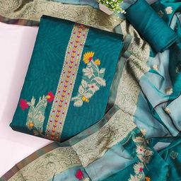KALINI Floral Woven Design Zari Banarasi Jacquard Unstitched Dress Material-image-61