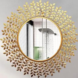 Urban Hamlet Statement Golden Leaf Border Wall Mirror for Home-image-56