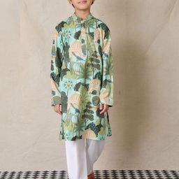 Anthrilo Boys Floral Printed Mandarin Collar Pure Cotton Straight Kurta With Pyjama-23
