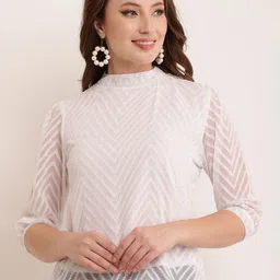 Bright Nex Geometric Mandarin Collar Puff Sleeve Georgette Top-picture-9