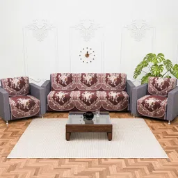 Myntra Elegant Homes Maroon & White 10 Pieces Self Design Velvet Sofa Cover-7