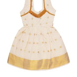 SKV ETHNIVERSE Cream & Gold Butta Woven Round Neck Dress-image-122