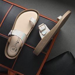 Egoss Women Textured One-Toe Flats With Buckle-image-68