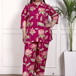 Swasti Floral Printed Shirt Pure Cotton Plus Size Shirt With Trouser-44