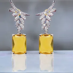 Zoey Rhodium-Plated American Diamond Studded Drop Earrings-image-15