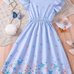 White World Girls Floral Print Flared Sleeve Fit & Flare Dress-picture-26